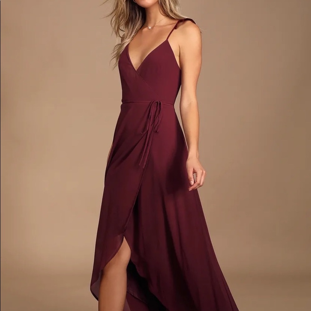 Lulus burgundy high low wrap dress